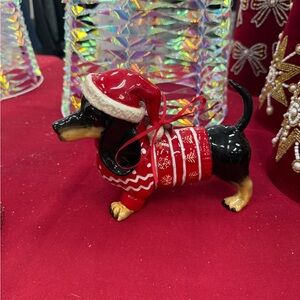 Blue Sky Clayworks Festive Dachshund Figurine with Santa Hat